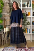 Enid Plaid Tulle Midi Skirt Navy